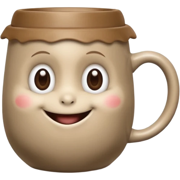 Ink wash style, coffee cup creature, big heart eyes, dopey smile emoji