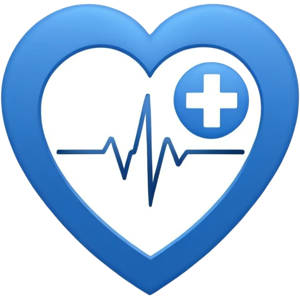 Minimal medical AI logo emoji, heart or shield shape, broken ECG line stylized as letters AI, flat vector style, clean modern healthcare design, blue and white, trustworthy, simple emoji