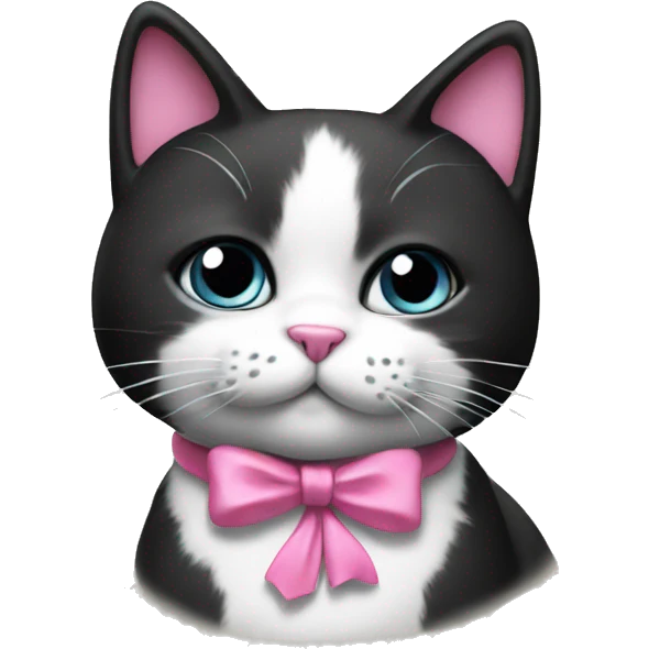 Black and white cat with a pink bow necklace emoji