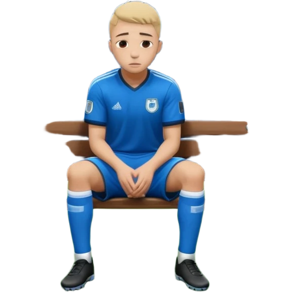 Lonely soccer player sitting on bench at night, head down, empty stadium, cold blue lighting, cinematic, emotional, realistic emoji
