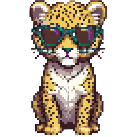 leopard wearing sunglasses, simple, cute emoji