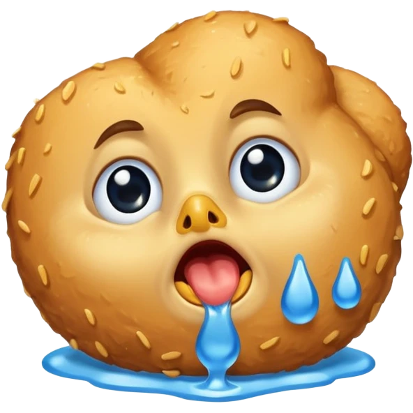 a chicken nugget crying loudly with blue tears emoji