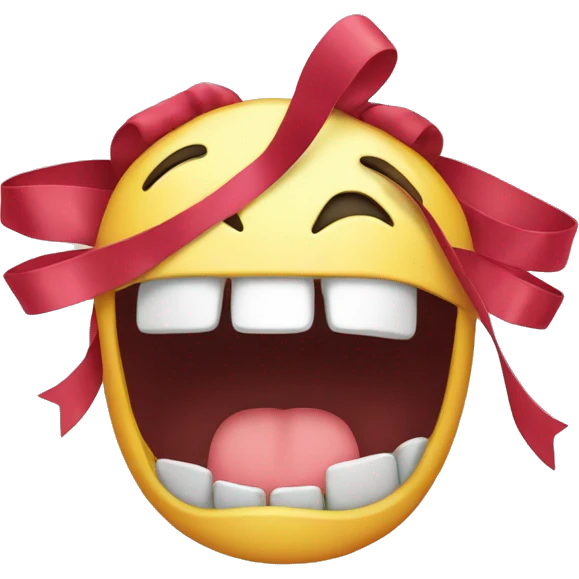 Emoji bitting teeth n shy with ribbon on his head  emoji