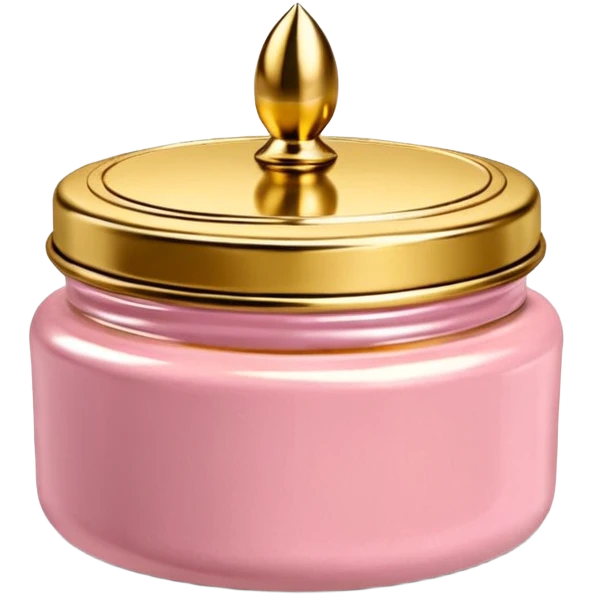 Una miniatura fotorrealista de un tarro de mantequilla corporal elegante, con una tapa dorada brillante. Una sola moneda de oro, pequeña y sutil, reposa al lado del tarro. Iluminación suave de estudio. Colores: rosa, terracota y dorado. Estilo: lujo en miniatura. emoji