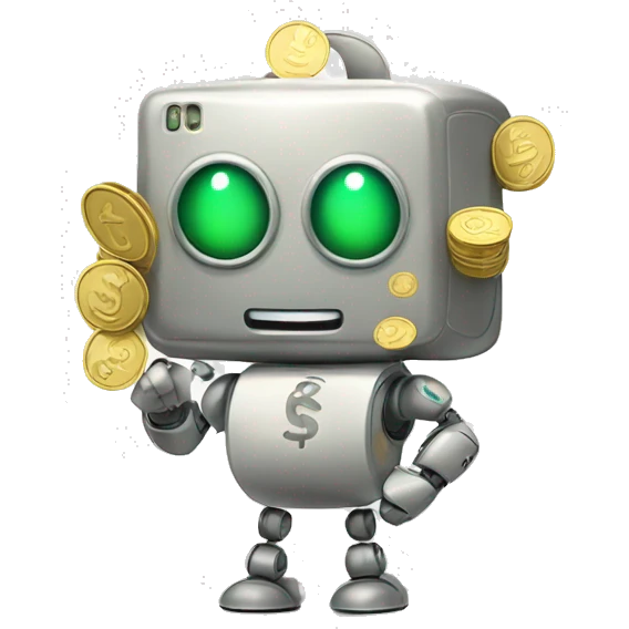 Cute robot with money bags emoji