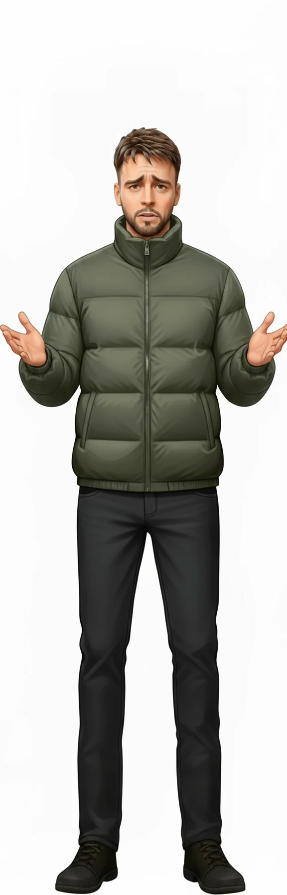нарисуй точно такого же человека в такой же позе без фона, только чтобы руки и все тело полностью помещались в кадре emoji