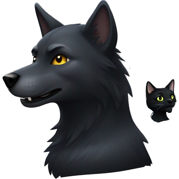 black wolf with a black cat, both silver e emoji
