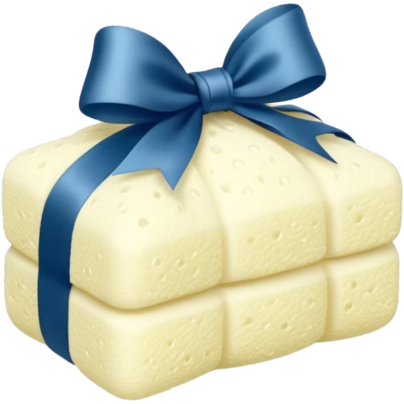 White bath sponge with satin ribbon, clean minimal style emoji