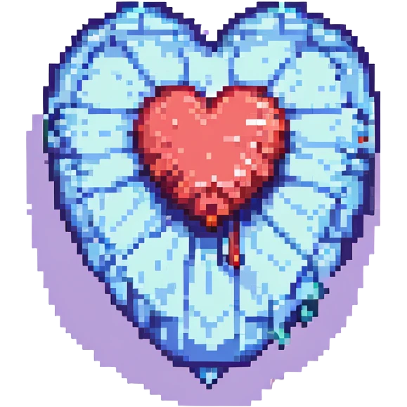 a melting heart, pixel art style, retro, blocky, colorful emoji