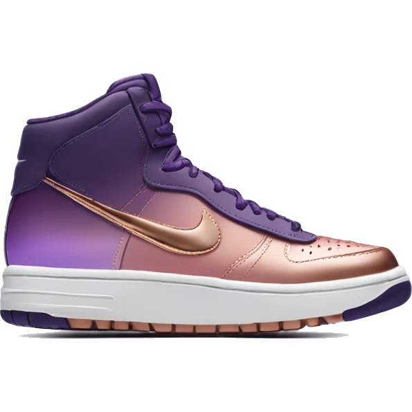 Realistic pair of metallic dark purple to rose gold ombre Nike Sneakers Toe facing front. emoji