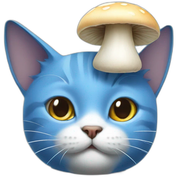 Blue cat with a white mushroom on the head emoji