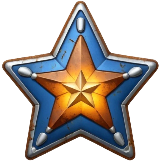 cinematic - aesthetic brilliant divine lighting, oil paint - vintage police star rusty and broken emoji