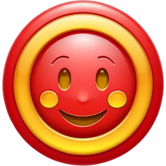 Emoji 3D brillante de un sol rojo . En el centro un círculo blanco con aro rojo y una letra U roja en relieve. Estilo emoji iOS, acabado glossy, fondo transparente. emoji