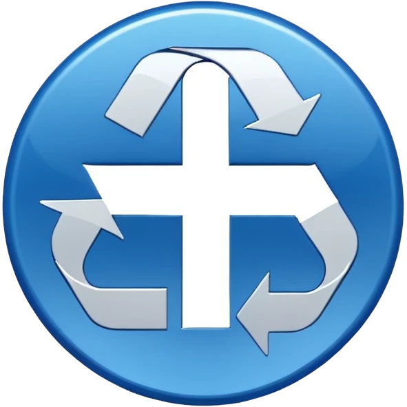 CIRCULO COM SETASSIMBOLO DE RECICLEAGEM REDONDO AZUL E UMA CRUZ NO MEIO emoji