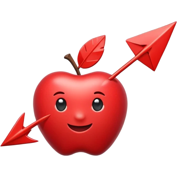 3D Apple style emoji of a pointed arrow, sleek and shiny, vibrant colors, floating on white background, soft shadows, high detail, playful and cute. emoji