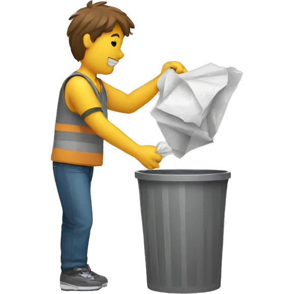 Throwing a crushed paper ball into a trash can emoji