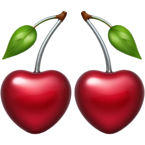 A pair of cherries emoji made of liquid silver chrome, smooth rounded shapes, glossy metallic surface, subtle sensual vibe, luxury sexy aesthetic, iOS emoji style, centered, clean white background emoji