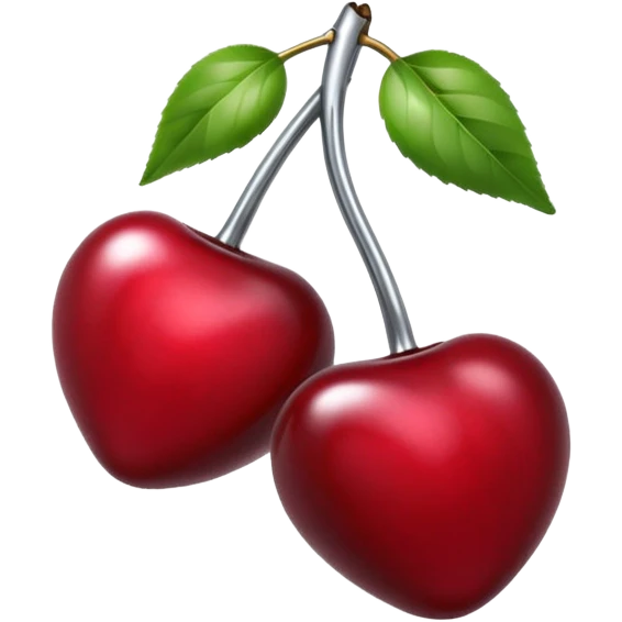 A pair of cherries emoji made of liquid silver chrome, smooth rounded shapes, glossy metallic surface, subtle sensual vibe, luxury sexy aesthetic, iOS emoji style, centered, clean white background emoji