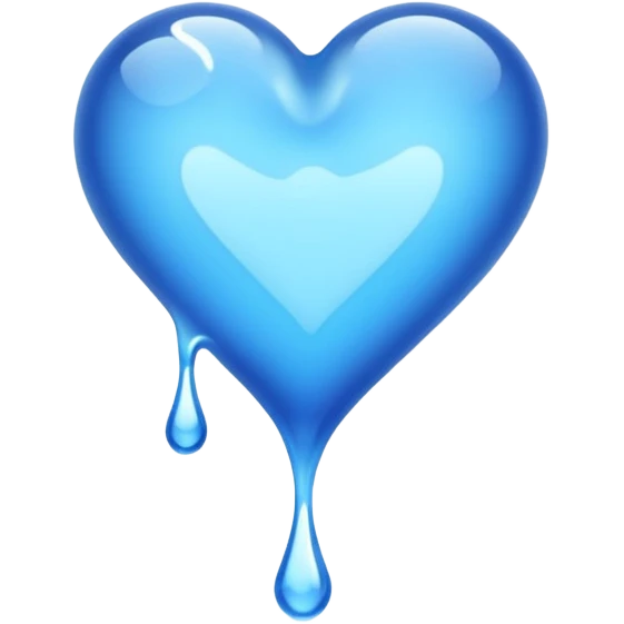 A dripping blue heart made of clear, transparent water emoji