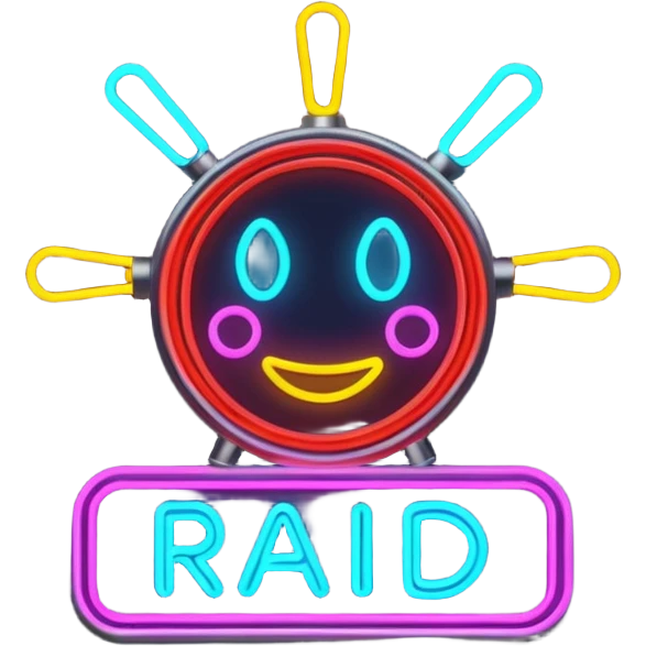  a neon sign that says RAID emoji