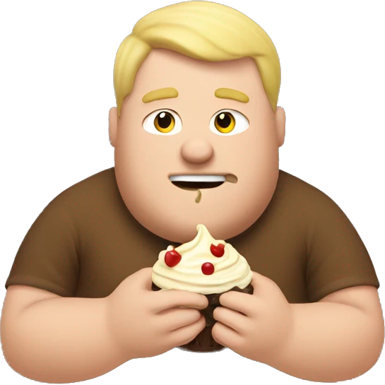 Fat blonde Man eat brown ise cream from a hands emoji