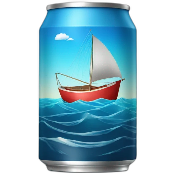 realistic can of tuna fish sowing the shape of a sailling boat on a sea background emoji