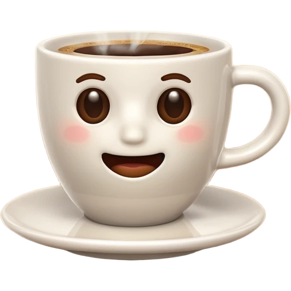A plain 3D cartoon coffee cup filled with hot coffee,light steam rising, glossy ceramic texture, warm soft lighting, realistic Memoji-style on a dark background. Negative: no saucer. emoji