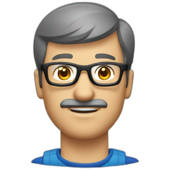 joueur de jeux vidéo sans cheveux avec des lunettes et une moustache emoji