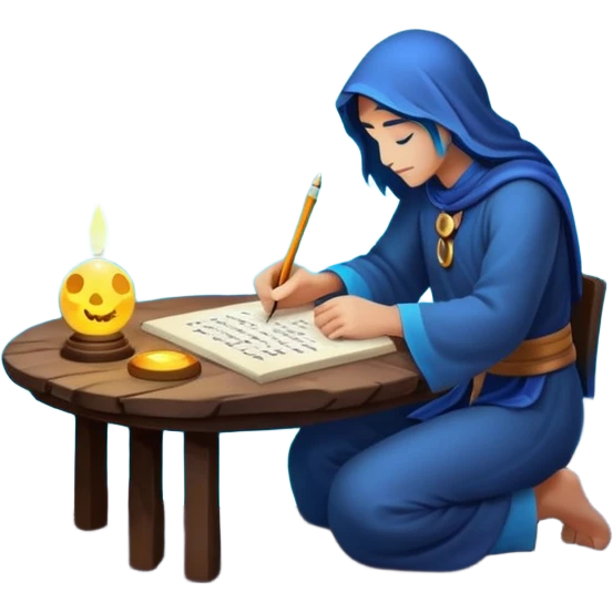 human mystic writing formulas on glowing moon surface emoji
