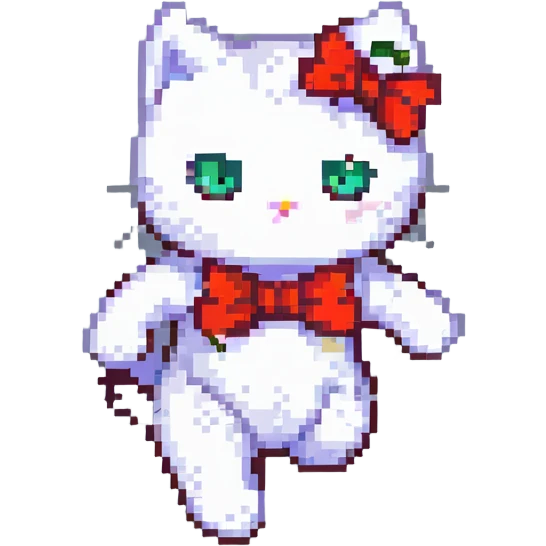 Hello Kitty white cat with red bow running energetic pose pixel art style emoji