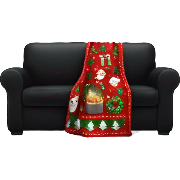 Christmas cozy blanket on a black sofa  emoji