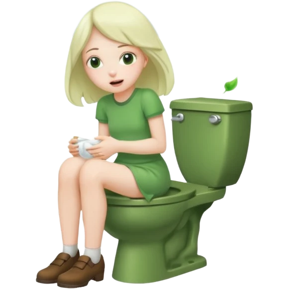 Girl on toilet with green fart clouds around here, she looks relieved emoji