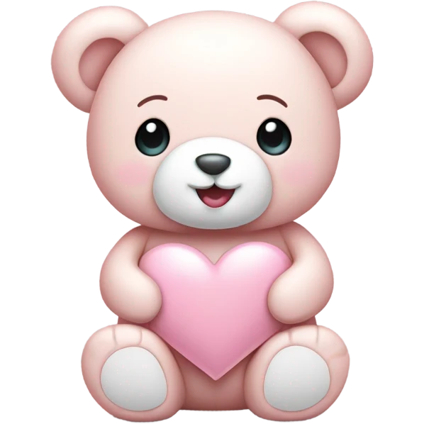 Happy Light pink teddy bear holding a white heart emoji