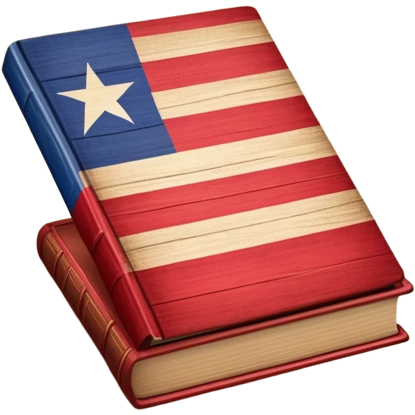 Elegant aged book with the Puerto Rican flag embossed on the cover, wooden theater stage symbol, vintage textured cover with warm wood and parchment tones, slightly glowing, representing the eternal legacy of scenic design in Puerto Rico emoji