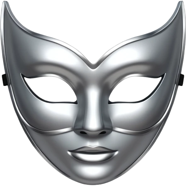 A sleek masquerade mask emoji made of polished silver chrome, smooth sensual curves, reflective metallic surface, mysterious sexy luxury vibe, minimal iOS emoji style, centered, clean white background emoji
