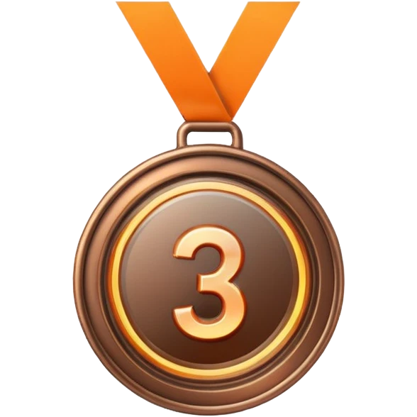 medal number 3, minimalistic bronze transparent glass 3d neon glowing emoji