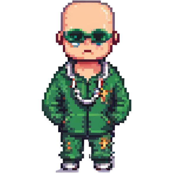 Pixel art thug in tracksuit, holding chain, bald head, angry expression, side view, retro arcade sprite
+ add the indicator to it "2020000" emoji