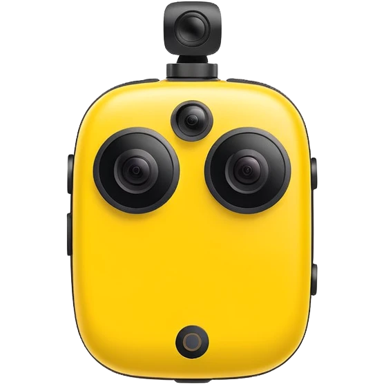 Insta360 camera emoji, back view, yellow body with black details, minimal emoji