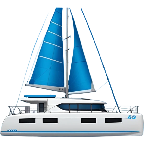 a lagoon 42 catamaran with no wording on the hull or anywhere on the cat  emoji