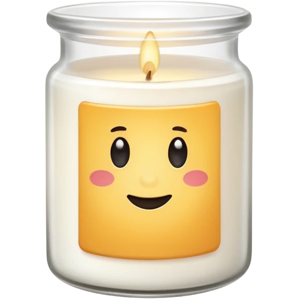 minimal flat emoji of a white scented candle in a glossy white glass jar with the label “cotton”, soft warm glow, clean vector style, elegant and modern, transparent background emoji