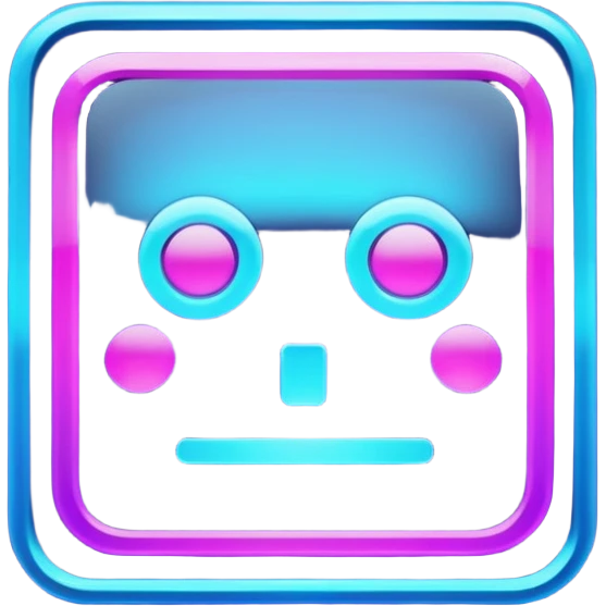 A glowing neon square in shades of blue and purple, transparent background, no face emoji