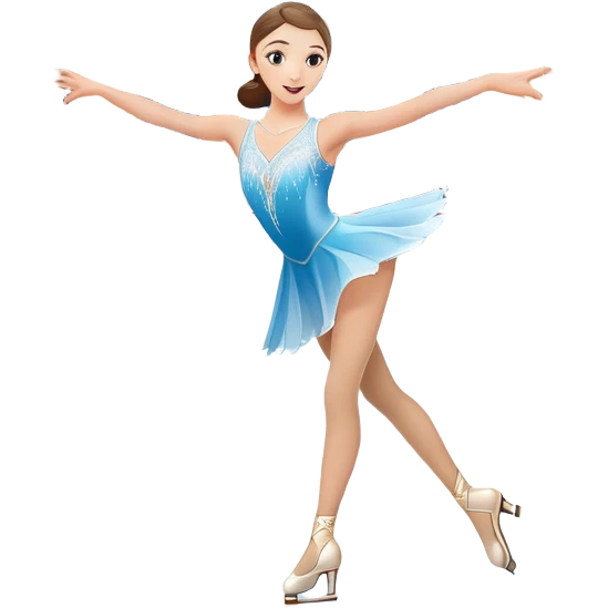 An icon featuring a graceful figure skater performing a spin on the ice. The background includes a grand ice rink palace with shining spotlights and cheering spectators in the stands. Transparent background highlights the elegance and artistry of figure skating emoji