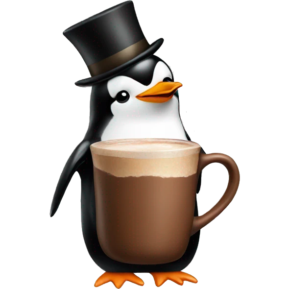 Penguin drinking hot chocolate with a top hat emoji