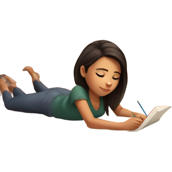 A girl lying on the floor and drawing in cozy atmosphere  emoji