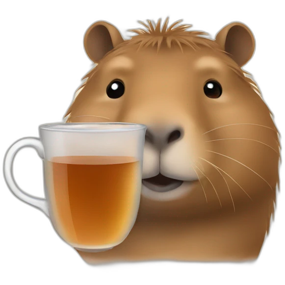 A capybara in profile holding a cup of tea  emoji