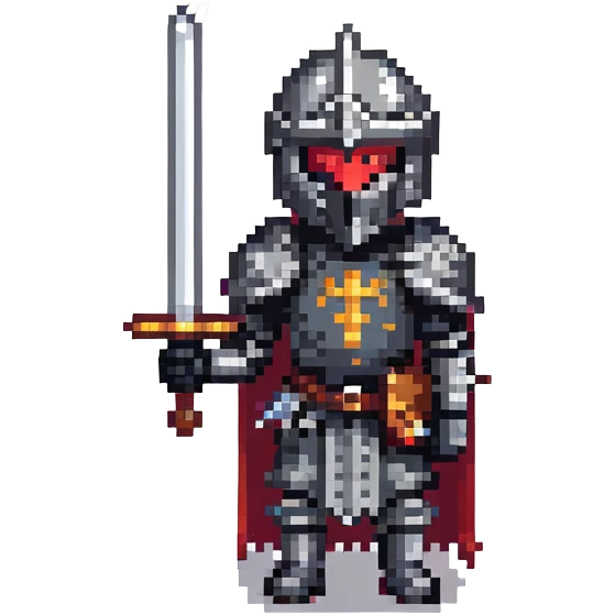 Black Knight from Fortnite, pixel art style, chibi proportions, holding a sword, classic game sprite look emoji