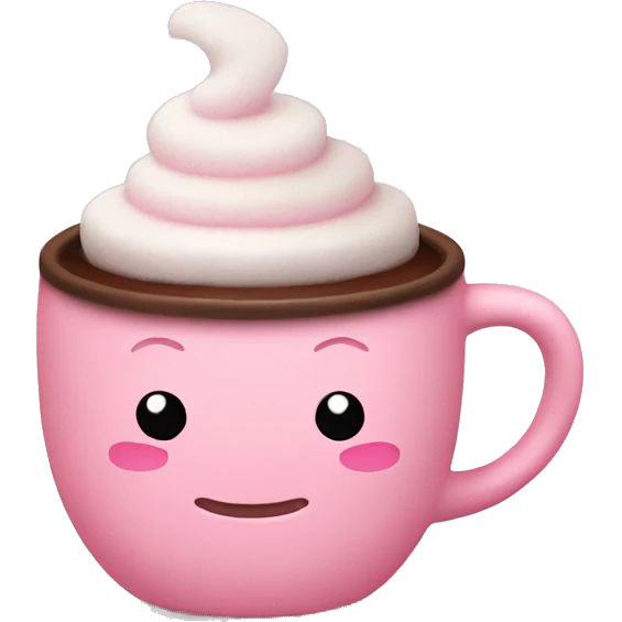 cute pink pastel mug with hot cocoa emoji