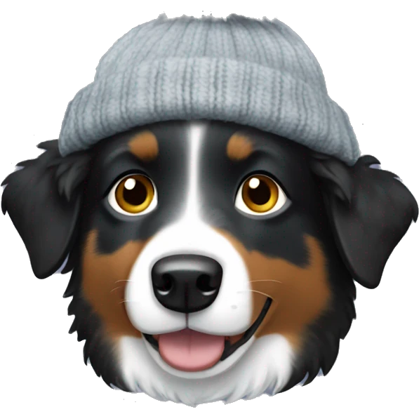 Small black australian shepherd dog wearing a knit cap emoji