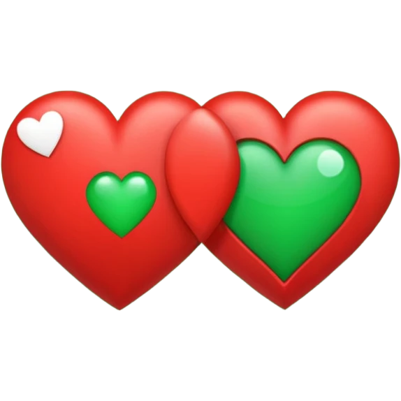two hearts orbiting around each other like binary stars. one is red, the other is green emoji