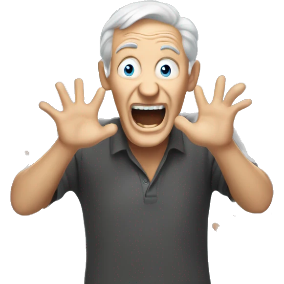 Older man shouting with joy blue eyes hands  emoji